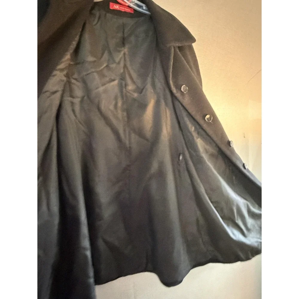 Anne Klein Coat Womens 16 Black Wool Single Breasted Collared Mid Length Lined